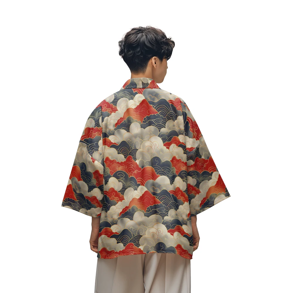 Classic Chinese Style Design Sense of National Tide Floral Print Taoist Robe Men's Fashion Casual Kimono Men's Tops