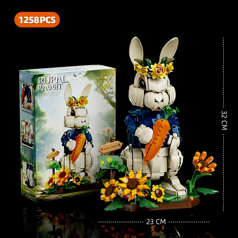 Creatieve 1258 Stuks Pastorale Konijn Dier Figuren Bouwstenen Woondecoratie Landelijke Bloemen Konijn Monteren Speelgoed Kinderen Gift