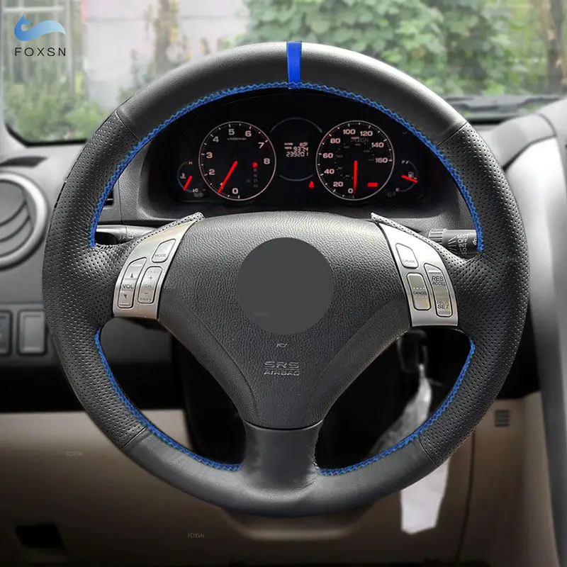 Funda de cuero para volante de coche con banda azul para Honda Accord Coupe 7th 2003-2007 Accord (Euro) 2003-2005 para Acura TSX 2004-2008