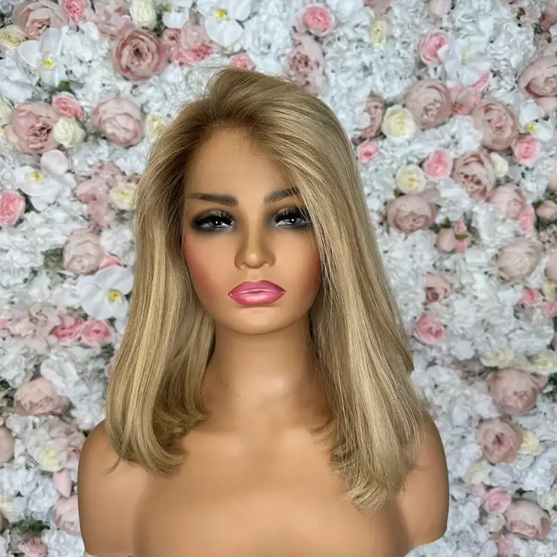 

Синтетический парик омбре медово-блонд с HD-кружевной передней частью, имитирующий еврейский парик, без клея, с реалистичной линией роста волос, для женщин, короткий прямой боб