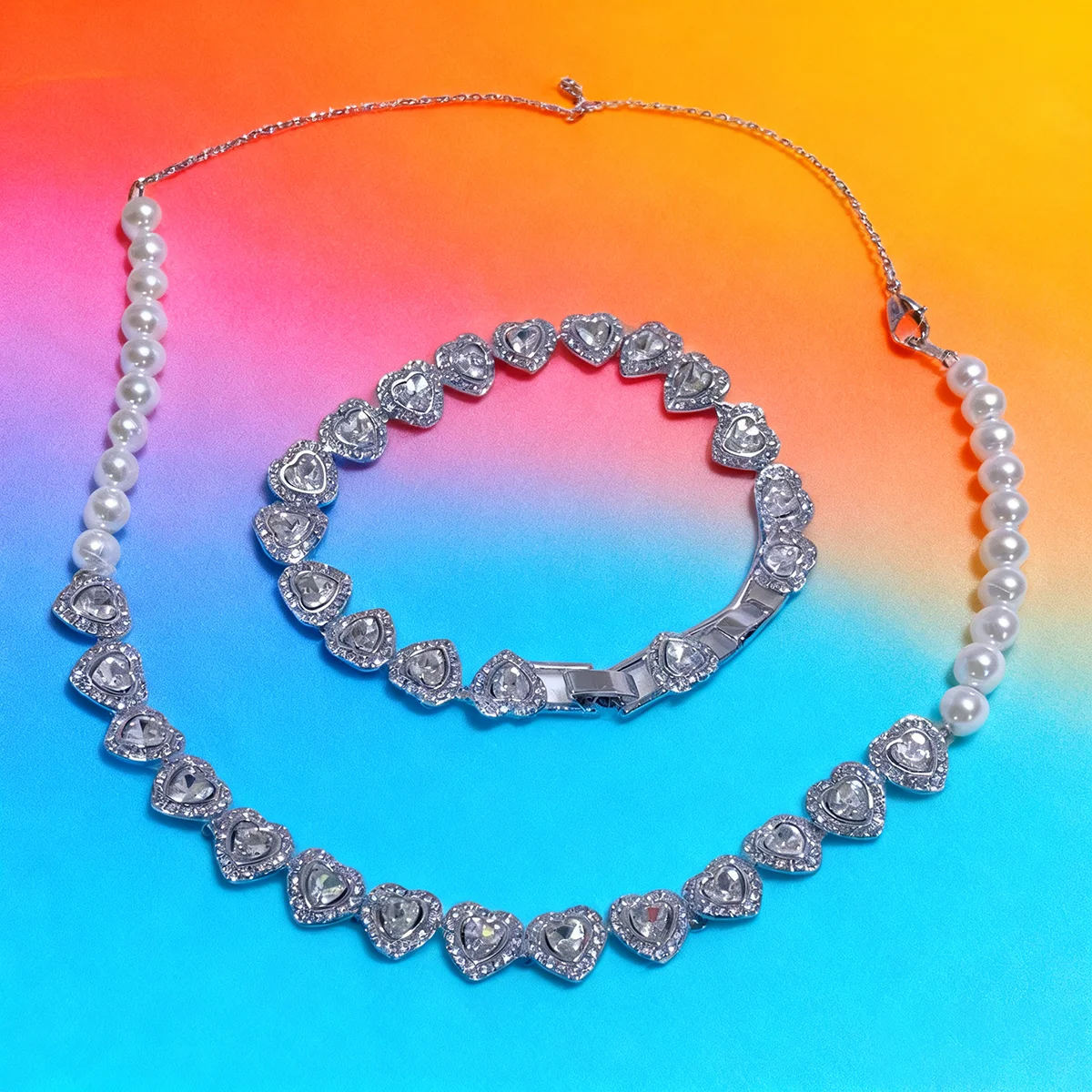 

Новый тренд 2025, комплект ювелирных украшений, очаровательный серебряный кристалл в форме сердца, роскошное жемчужное ожерелье, серьги в качестве подарка на годовщину для женщин