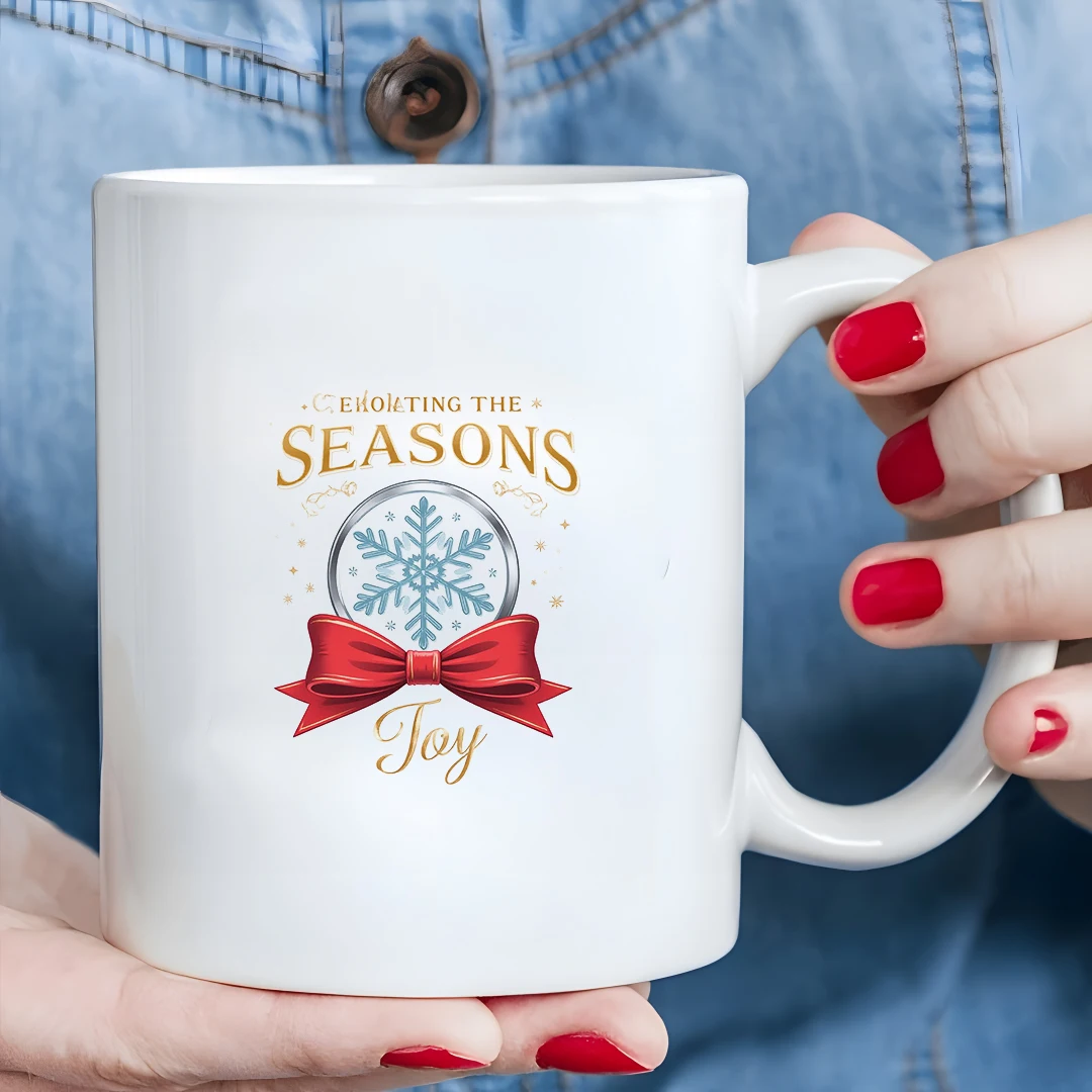 

11oz Coffee Mug Christmas Themed Cup Snowflake Bow Decor Kids Cold Hot Drink Cup Joyful Office Cup Christmas Gift MustH