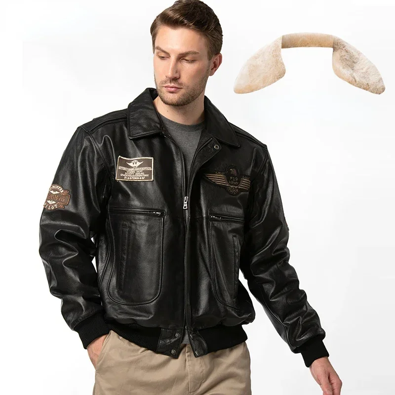 Genuine Leather Jacket Men Clothing Fashion Black Pigskin Motorcycle Jacket Real Leather Coat Short Cowhide Jacket Overcoat FCY