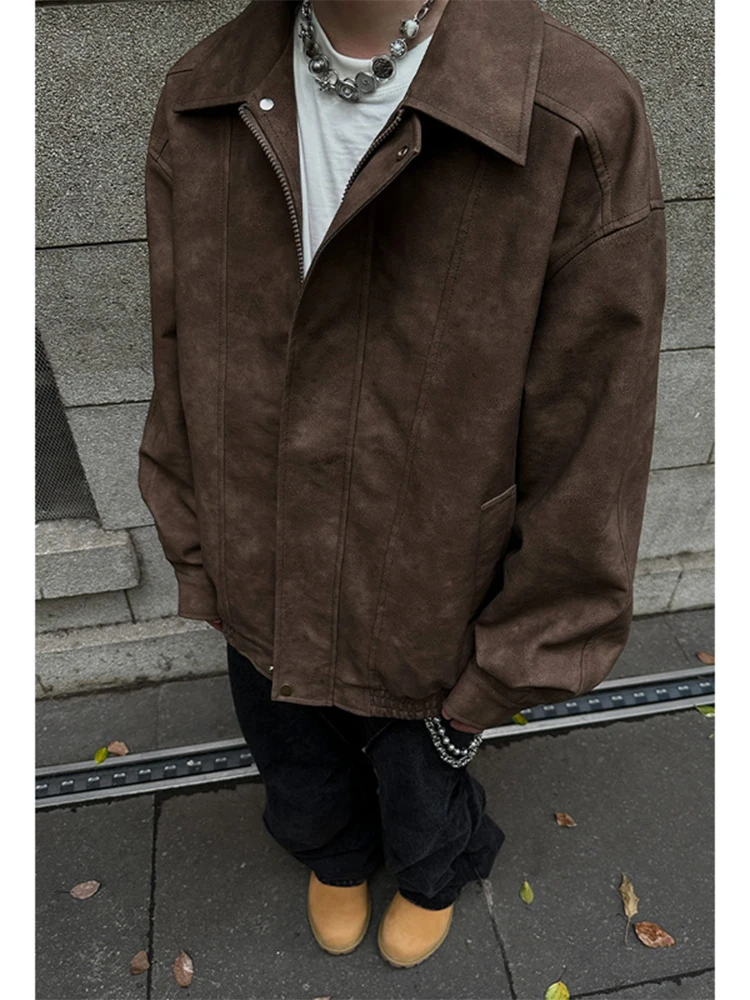 

Cleanfit коричневый кожаный джет, мужская весенне-осенняя винтажная рабочая одежда Sli, прочное волокно из полиэфирного волокна, длинная застежка-молния