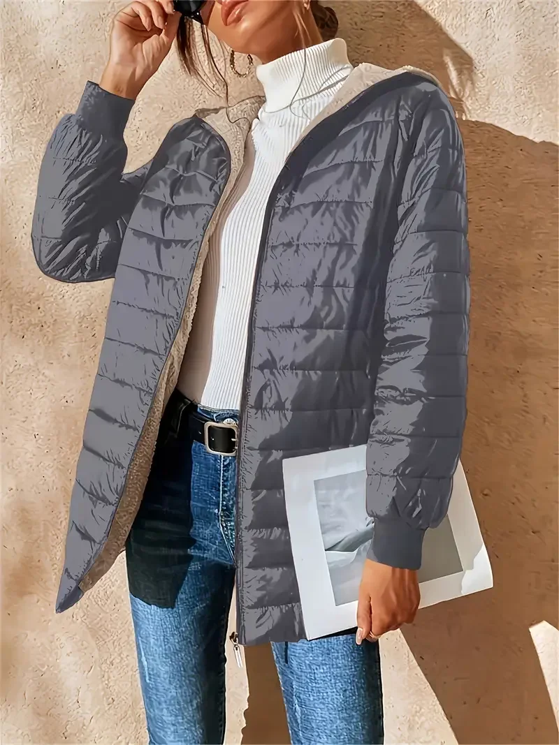 Piumino da donna di media lunghezza autunno inverno - Design caldo cappello lavorato a maglia alla moda Piumino d'anatra bianco Parka slim fit per la stagione fredda