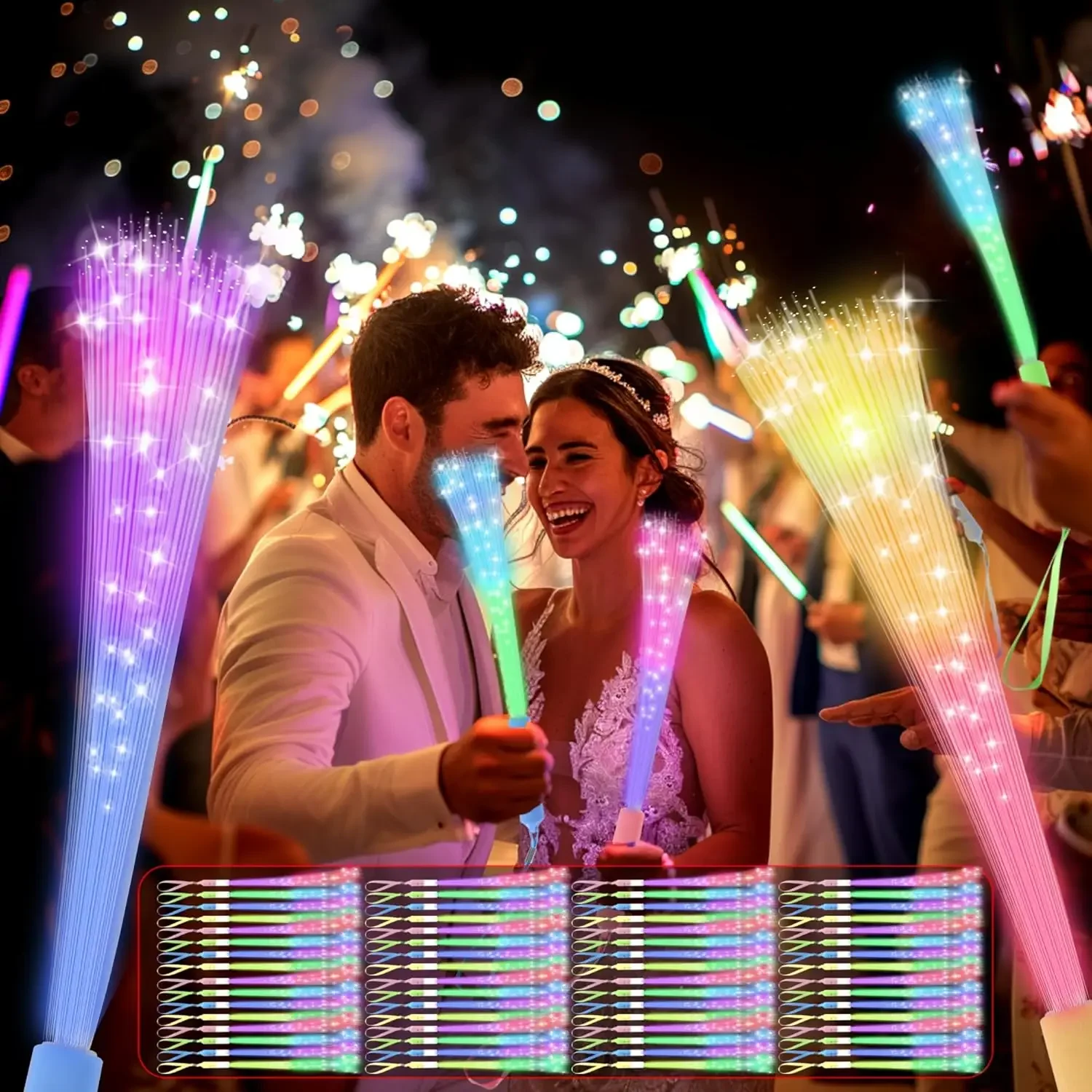

100 PCS Fiber Optic Wand,Glow Fiber Optic Wands,Glow in The Dark Party,Glow Wands led Light up Party Favors for Wedding