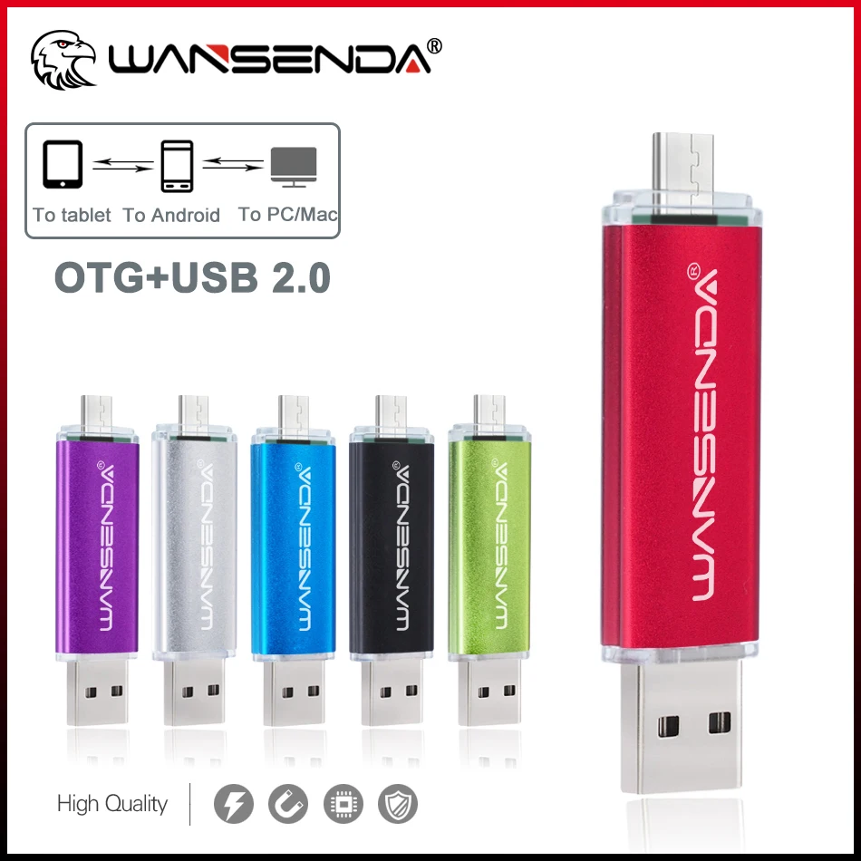 WANSENDA Multifunctional OTG USB Flash Drive 16GB 32GB 64GB Pendrive 128GB 256GB 2 IN 1 Dual Port MicroUSB Memory Stick