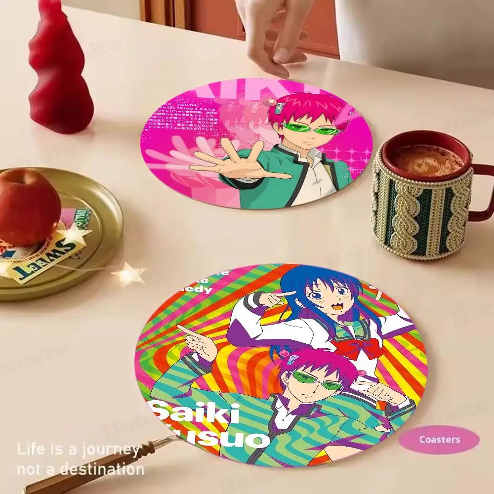Saiki K Disasterus Life Japanese Anime Printed Coasters Suitable for Daily Family Party Decoration, Office, Non-Slip Coasters