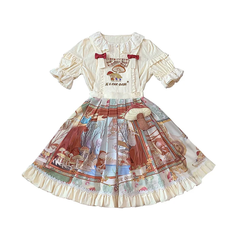 Mori Lolita Bandjurk Lieve Schattige Zachte Meid Schattige Print Victoriaanse Jurk Hoge Taille Kawaii Meisje Cosplay Cos Loli