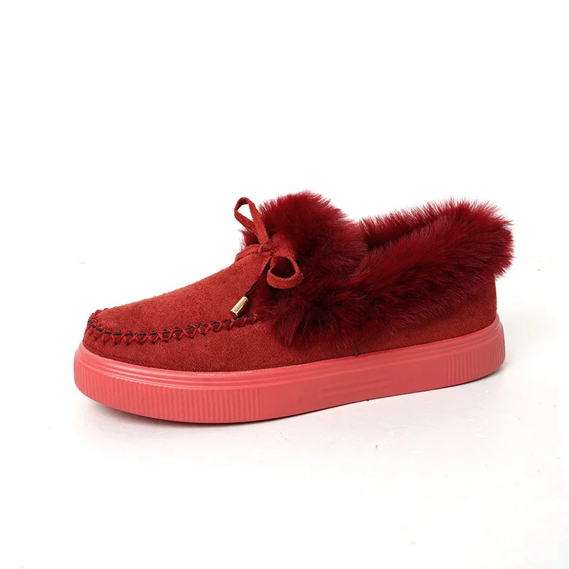 Damen Warme Slipper mit Plüschbesatz, Kunstwildleder-Schleifendekoration, Dicke Gummisohle, Rutschfest, Winterliche Freizeitschuhe für den Alltag, Flache Damenschuhe – Detail 3