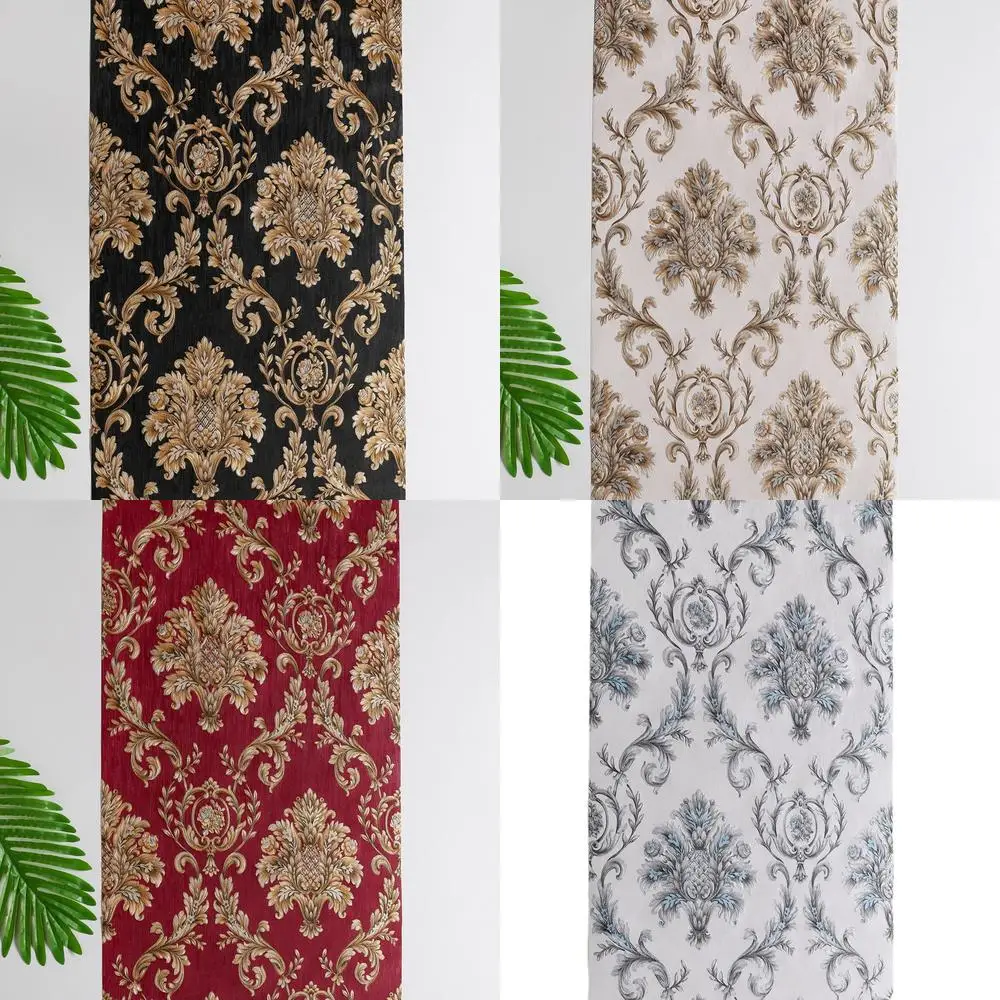 Pure Black Gold 3D European Style Large Flower Wallpaper for Bedroom Living Room Feature Wall Luxury KTV Bar Embossed Wallpaper