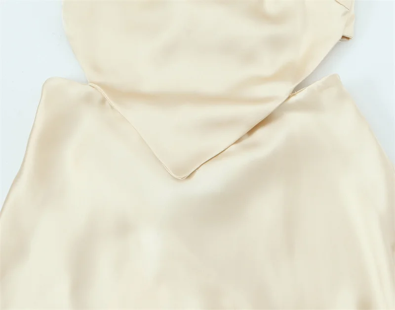 Vestido feminino primavera 2025 nova textura de cetim de seda vestido longo sexy suspensórios gravata decoração as costas temperamento elegante 2896331