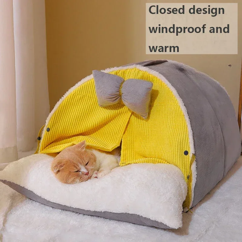 Winter Warm Cat House Super Soft Cozy Cat Sleeping Cave Thicken Cute Kitten Puppy Tents Windproof Cat Bed Nest Pet Supplies