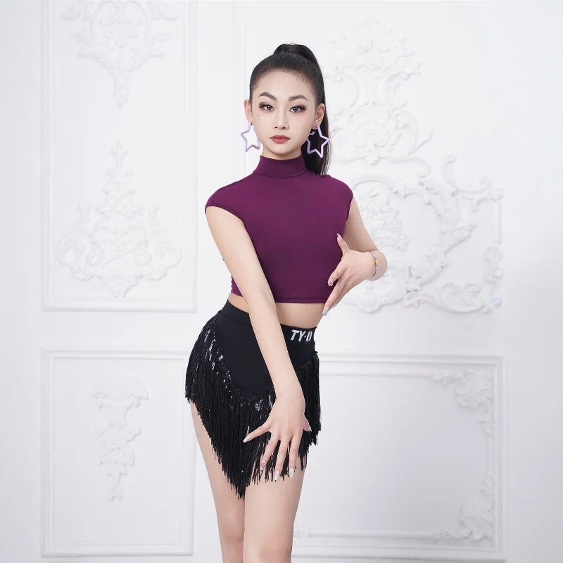 Nowe występy dla dzieci ubrania do tańca dziewczyny taniec latynoski kostium z frędzlami dzieci Chacha Samba Salsa strój do tańca latynoskiego DW10685