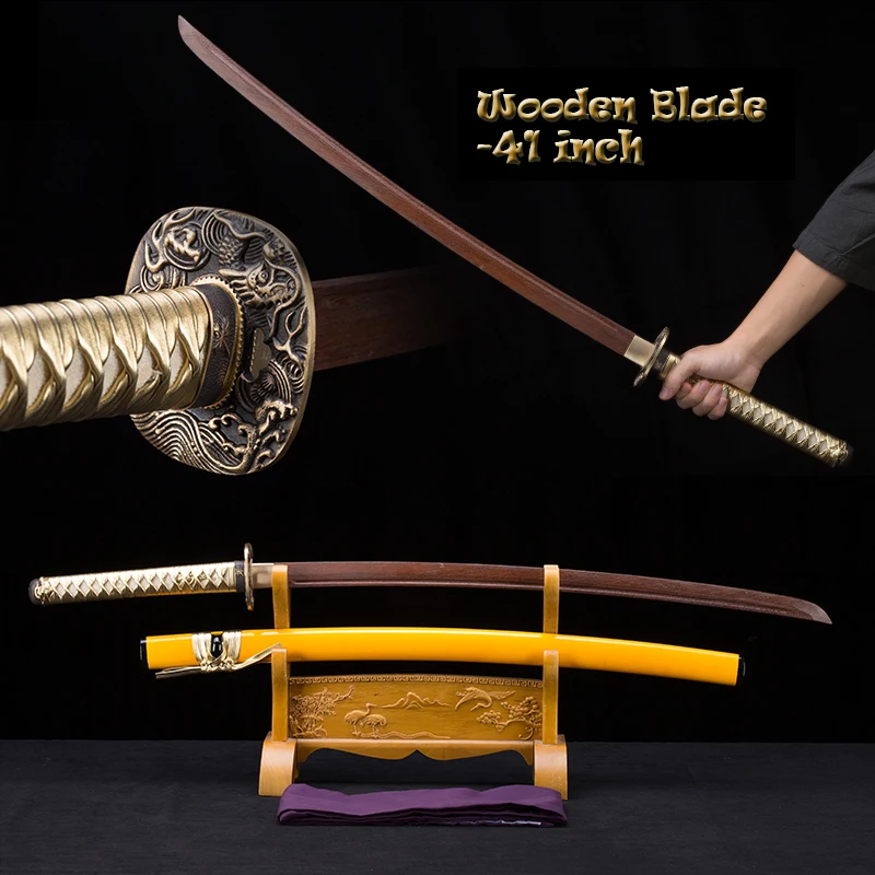 Samurai Katana, Wooden Sword,Iaito Training Swords, Full Size Sword, 01KT, Decor, Gold Saya,Brass Tsuba,Dragon,Can Custom