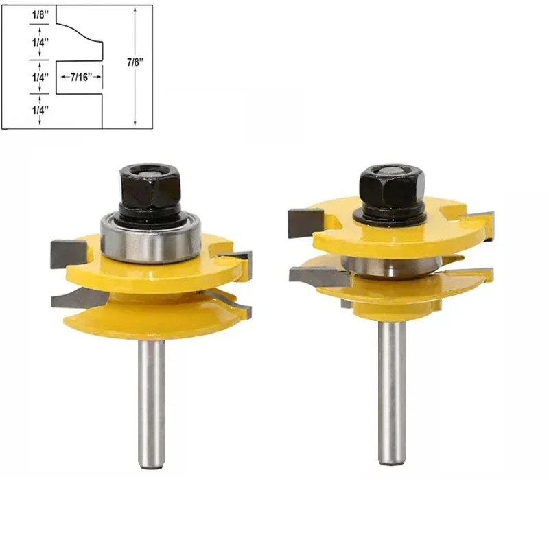 1/4" 2pcs Small Rail and Stile Router Bit Set Door Window Woodworking Knife Tenon Cutter for Wood Milling Tools