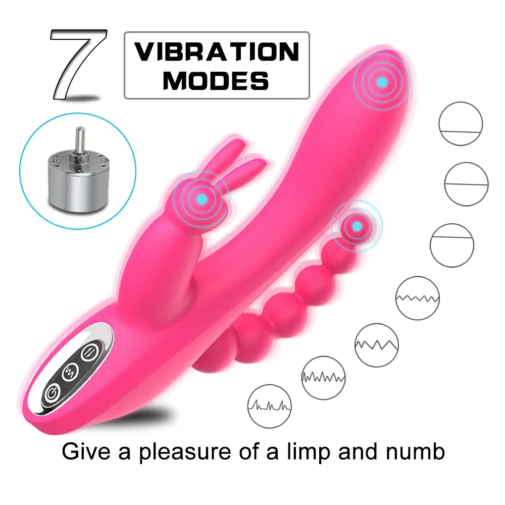 3 In 1 Dildo Rabbit Vibrators Clitoris Massage Anal Beads Sex Toys G-Spot Stimulation Female Masturbator for Women Adults