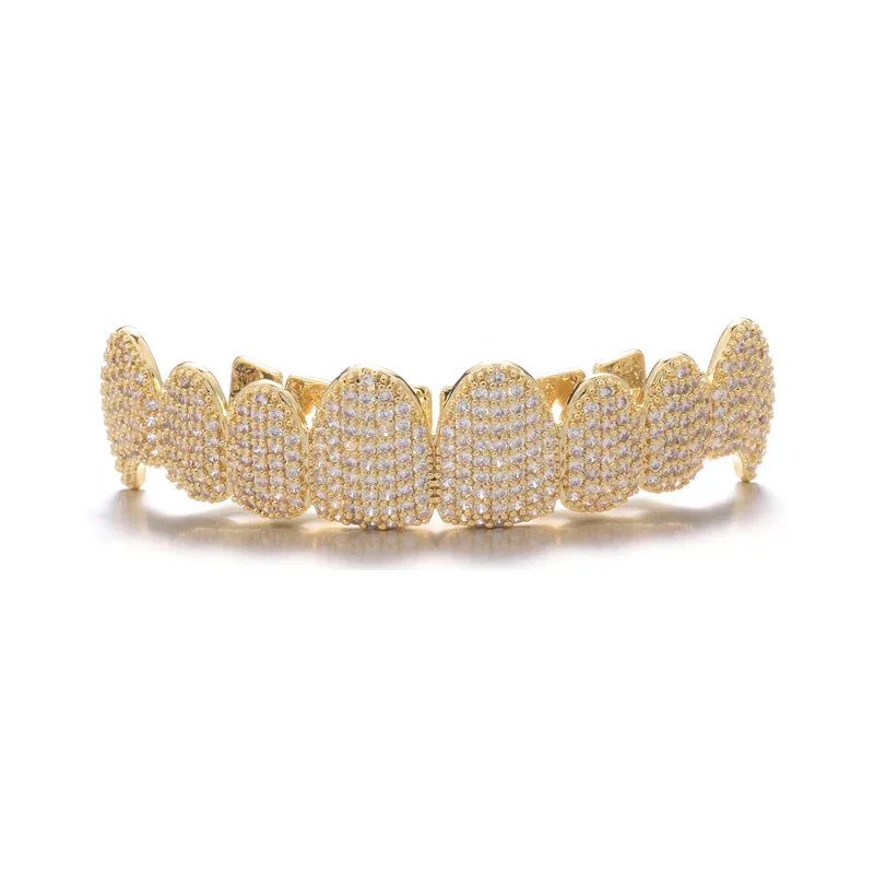 Bling Cubic Zircon Teeth Grillz Set For Unisex Top Bottom Mouth Gold Silver Color Removable Dental Fashion Jewelry