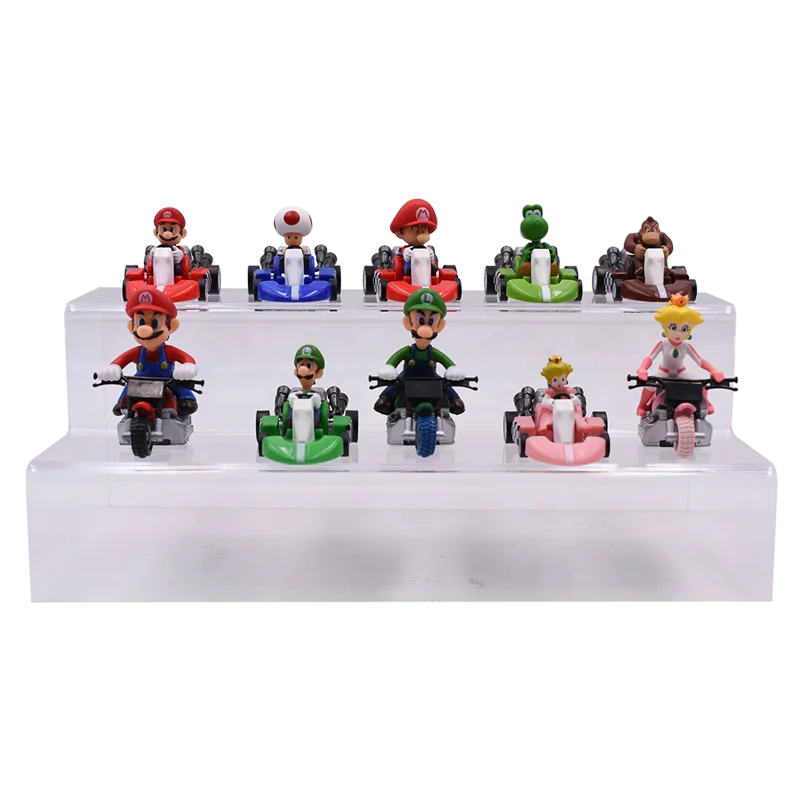 Super Mario Bros Cartoon Racing Game Brinquedos, Luigi Bowser, Action Figure, Figuras do Anime, Cogumelo, Puxar, Presentes, 10 peças