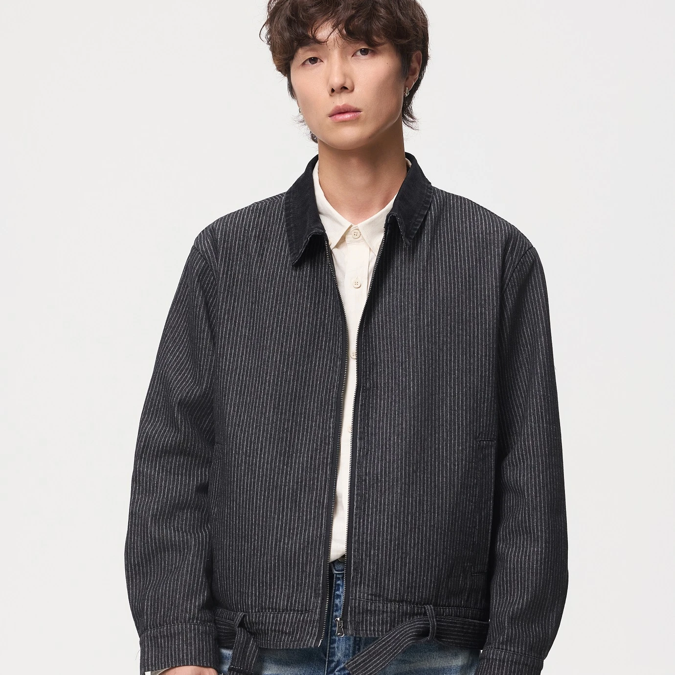 Vintage Stripe Denim Jacket Men's Spring Autumn Streetwear Fashion Loose Casual Short Cargo Jeans Jacket Coat Tops