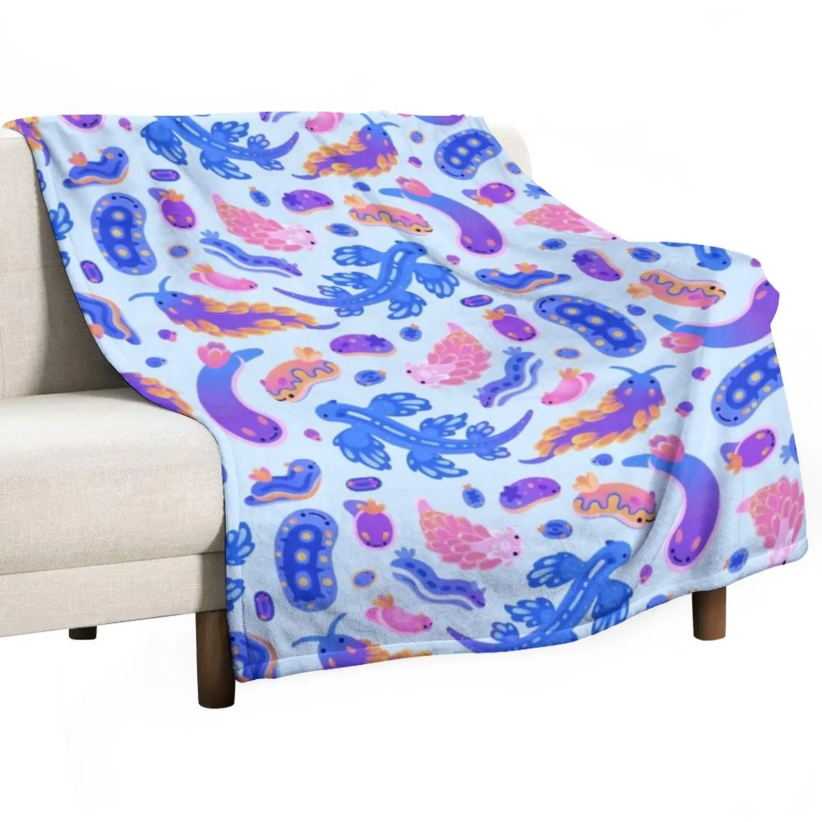 Sea slug - pastel blue Throw Blanket fluffy Luxury Designer Blankets