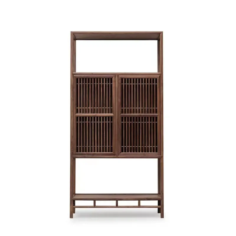 

Black walnut new Chinese-style all-solid wood bookcase bookshelf integrated against the wall light luxury storage cabinet