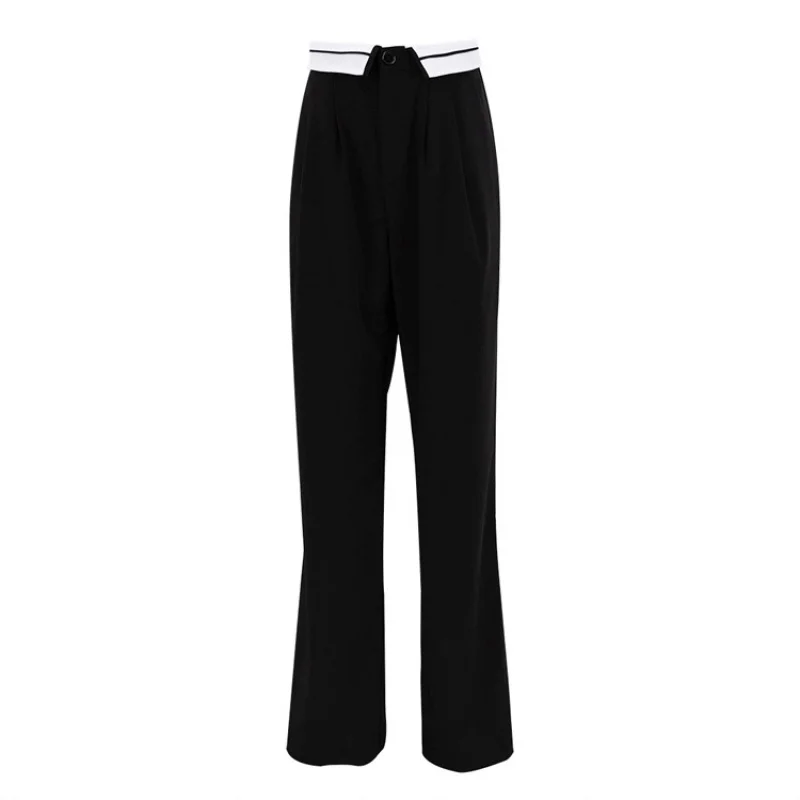 Women's Early Spring New Graceful and Fashionable Design Stitching Trousers High Waist Wide Leg Pants for WomenWlj