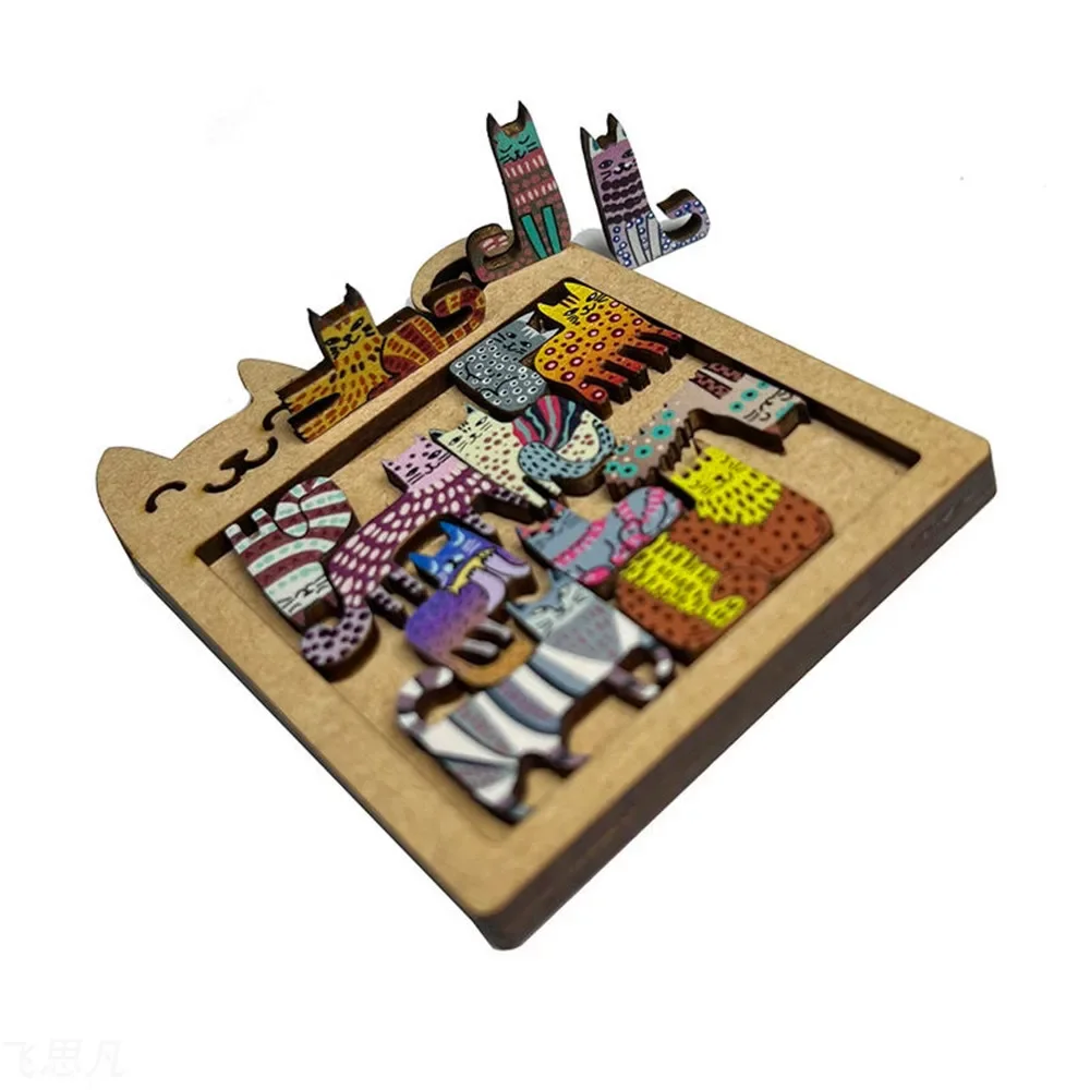 Wooden cat shaped puzzle toy children's puzzle early education thinking training fun and difficult children's birthday gift