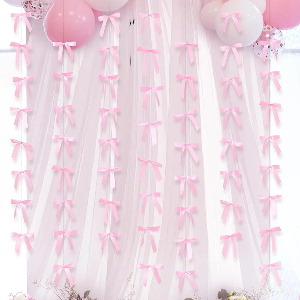 Lazo de cinta de satén rosa, guirnalda colgante, decoración de fiesta, lazo para niñas, cumpleaños, Baby Shower, despedida de soltera, decoración para fiesta de despedida de soltera