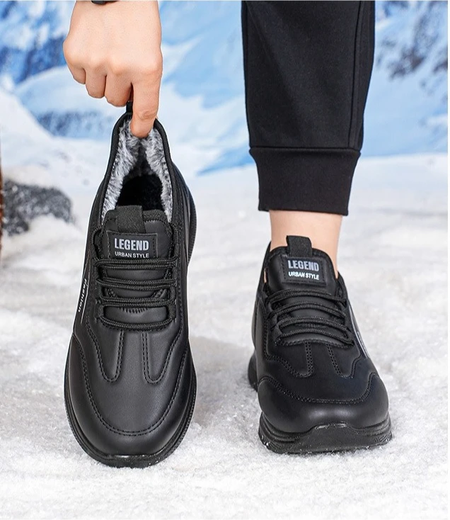 Herren Winter Warme Freizeit-Sportschuhe mit Schnürung, PU-Obermaterial, Fleece-Futter, Rutschfeste Dicke Sohle, Alltagsschuhe zum Gehen – Detail 12