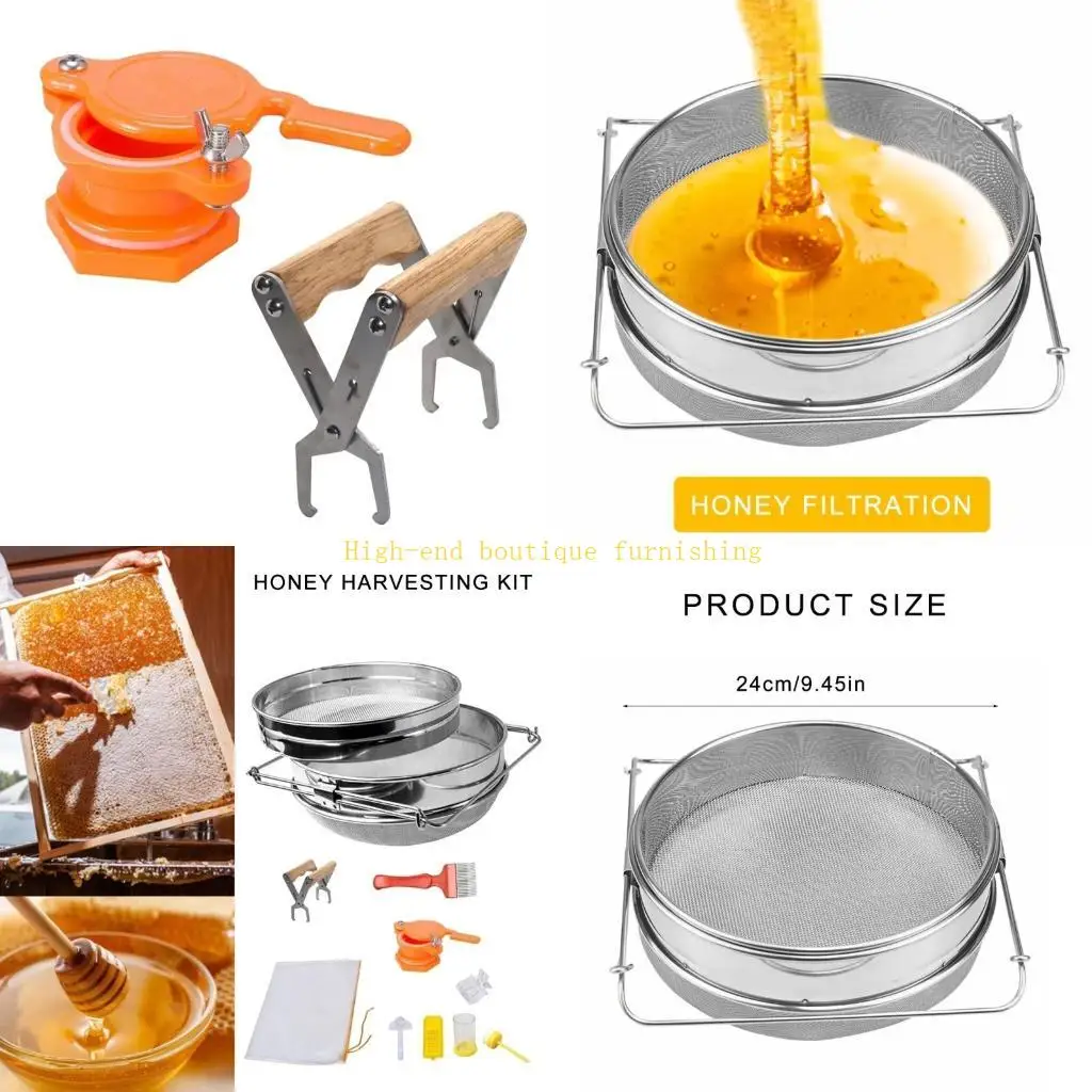 

L9NB оборудование для сбора меда для пчеловодов, двойное сито из нержавеющей стали, сито для меда, открывающаяся вилка, ручка,