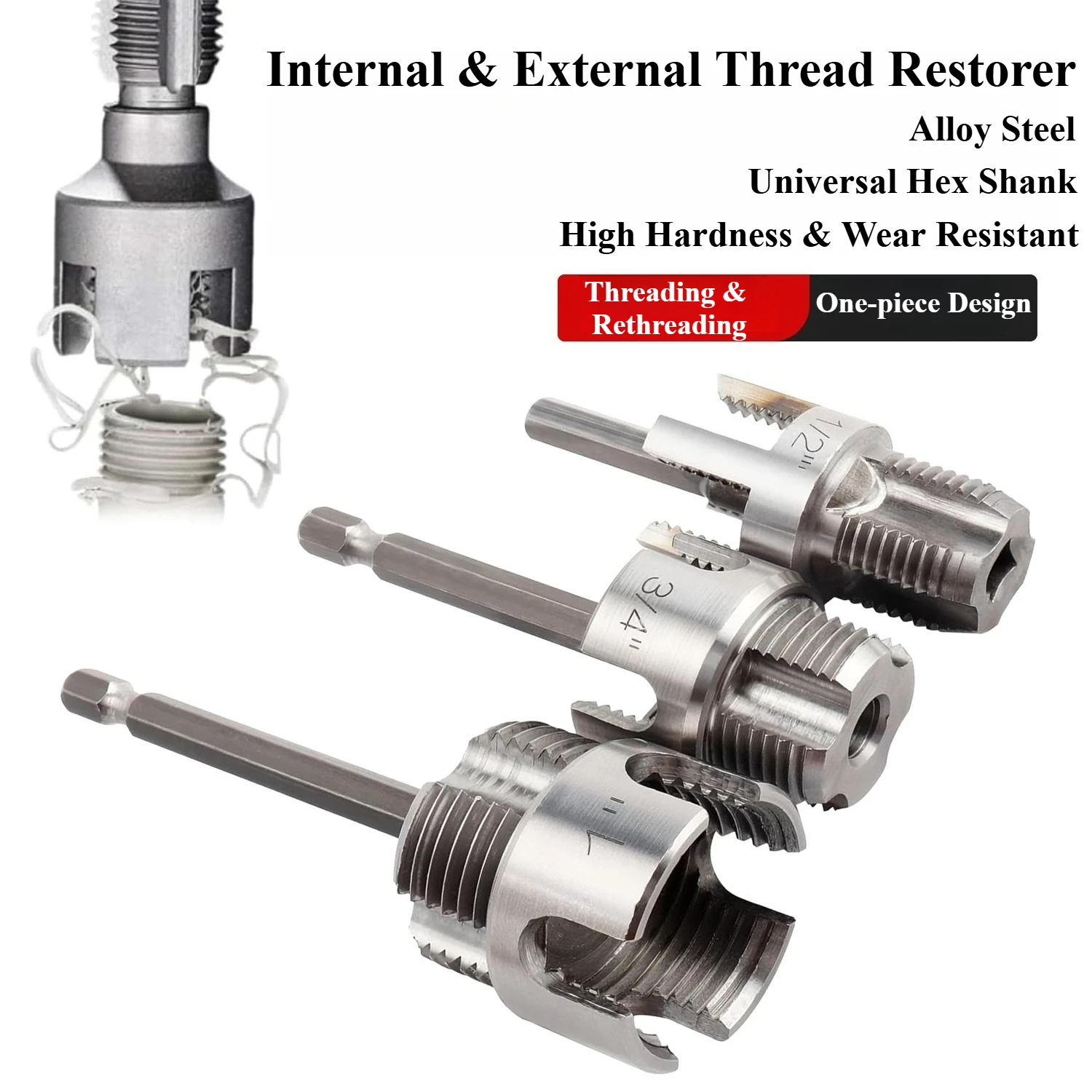HILIXUN Pipe Thread Cutting Tool Integrated Internal&External Pipe ThreadingTool Electric Drill Compatible PVC Pipe Threader Kit