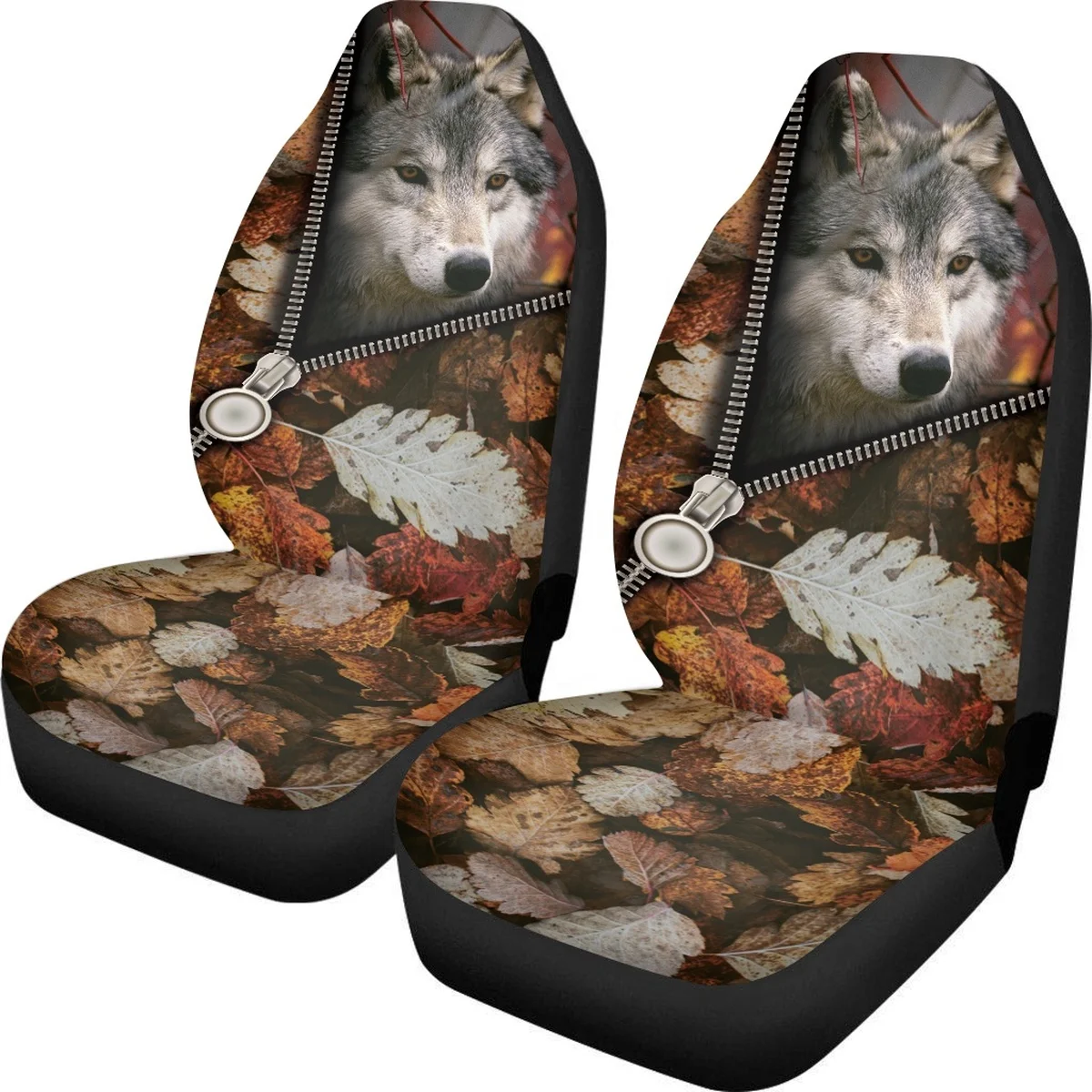 INSTANTARTS Wolf Print Car Seat Cover 2023 Hot Fashion Leaves Zipper Design Vehicle Seat Protector Nonslip Fit Most of Cars Gift