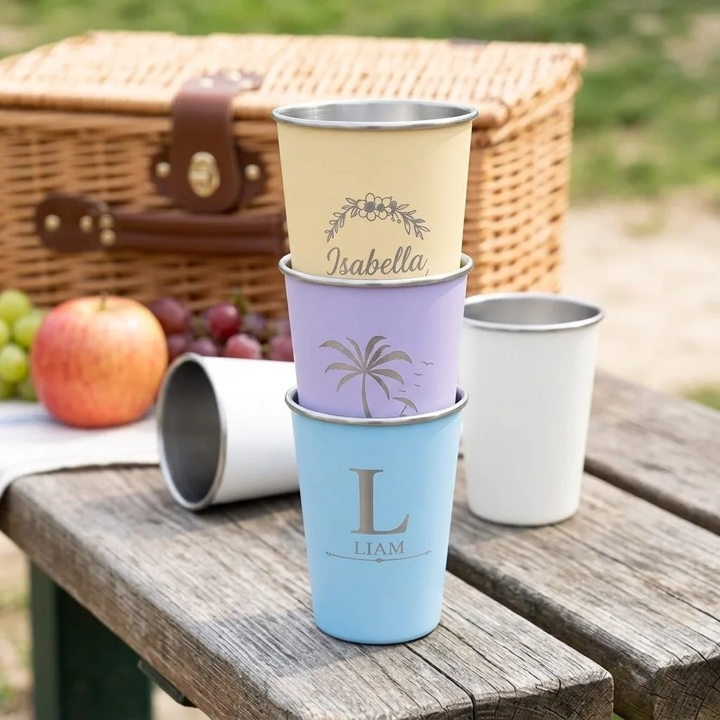 Custom Initial Stainless Steel Party Cup, Reusable Metal Drinking Mug for Camping, Beach, Picnic, Family Gathering Gift.