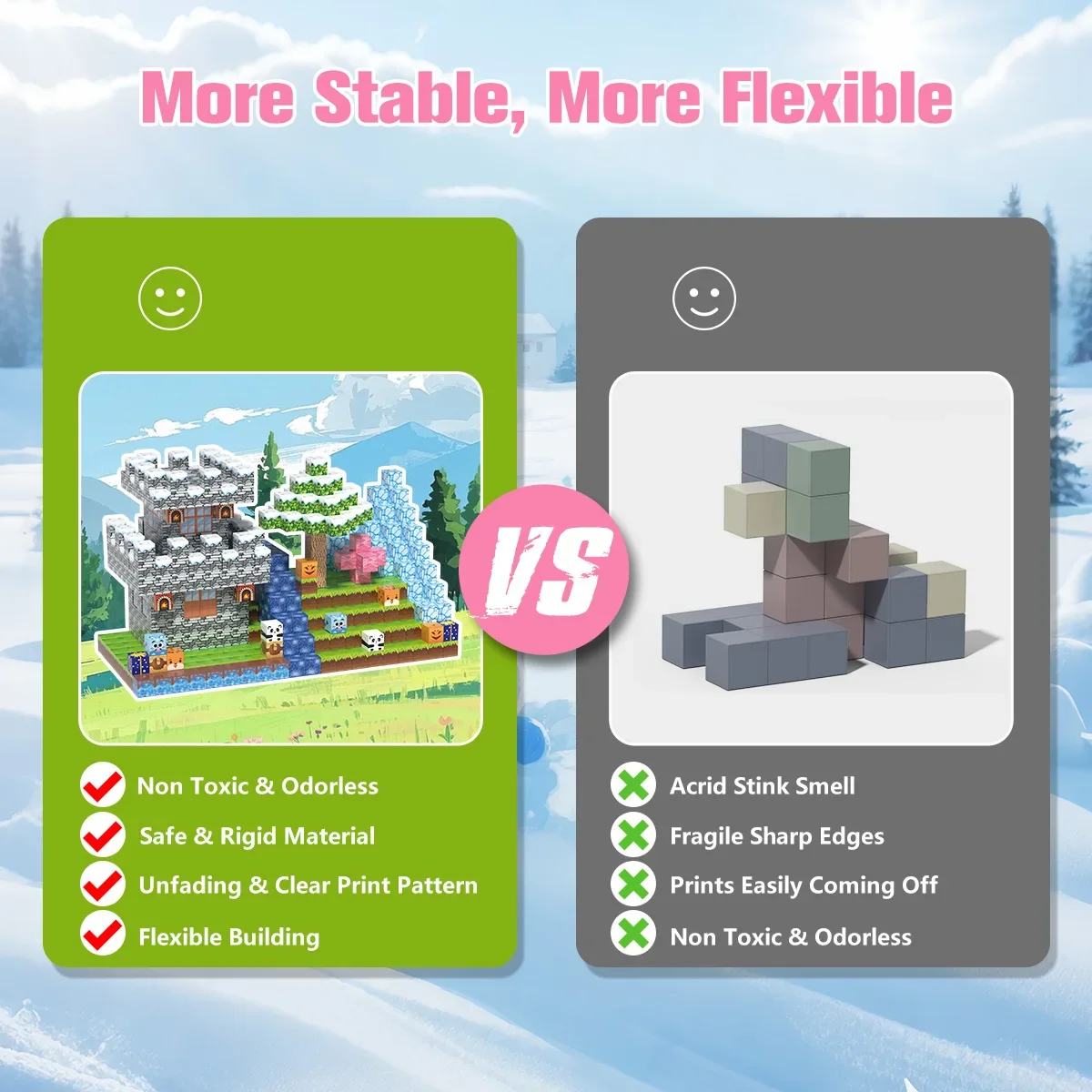 2.0 ซม.Snow Theme บล็อกอาคารแม่เหล็ก MOC มินิสแควร์อิฐการศึกษาแม่เหล็กของเล่นเด็กวันหยุดคริสต์มาสของขวัญ