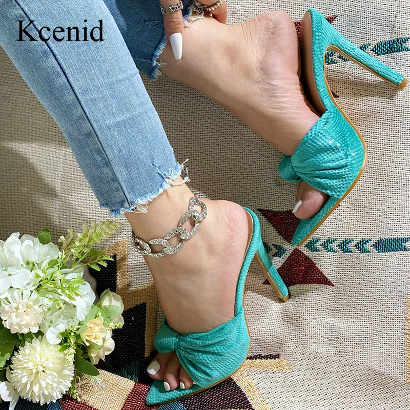 

Kcenid Ladies Pointed Toe Slippers New Fashion Summer Women Pleated Design Thin High Heels Sexy Sandals Ladies Party Shoes