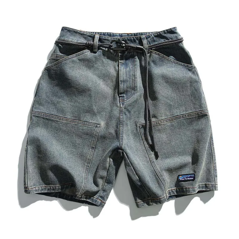 Hip Hop Vintage Blue Casual Jeans Shorts Straight Harakuju Streetwear Denim Shorts For Male