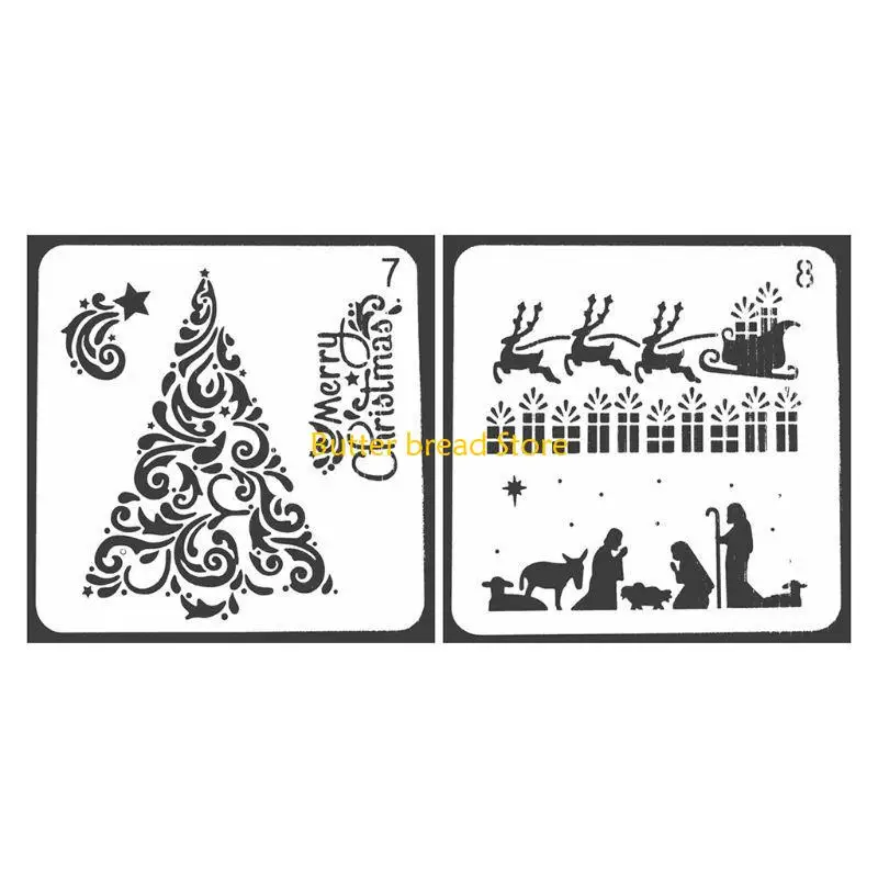 W89C Funny Xmas Painting Stencils DIY Template Reusable Hollow for DIY Lovers 8 Set