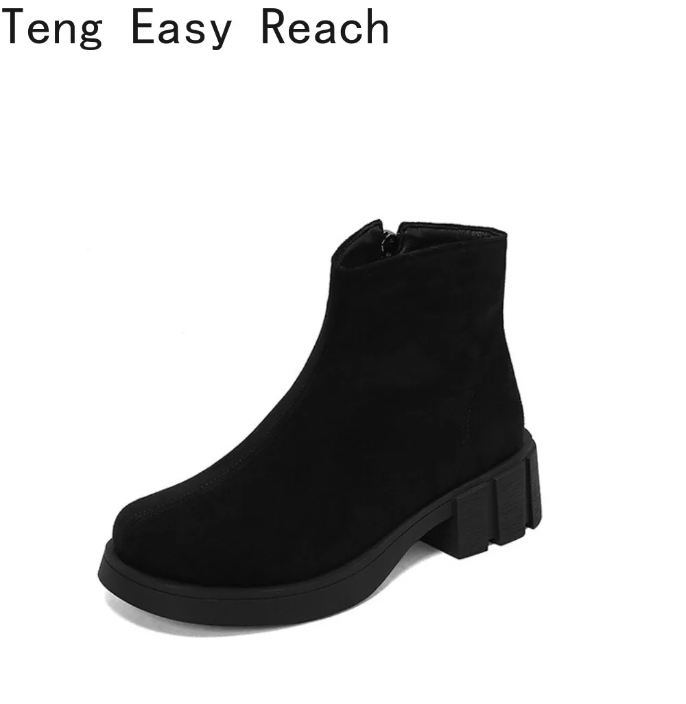 Flock Ankle Boots For Women Fashion Short Round Toe Girls Sweet Casual Black Beige Roman Snow Boots Woman Plus Size 33-43