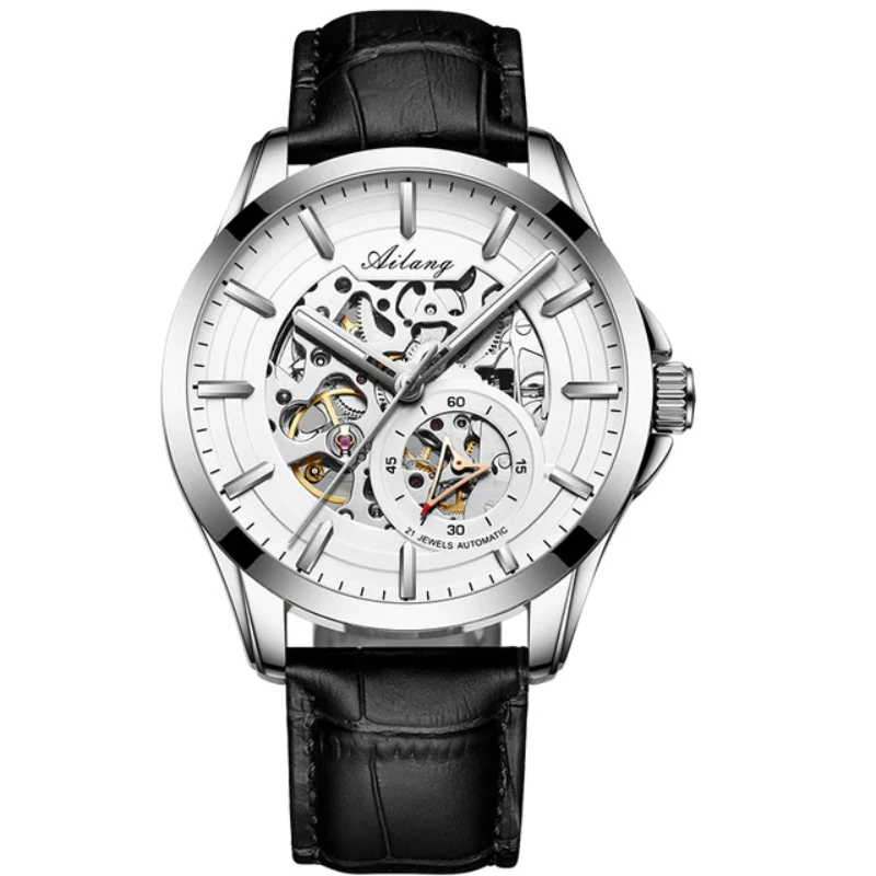 AILANG AL-8629B Luxury Men Automatic Mechanical Watch, Business Style Skeleton Dial, Stainless Steel Case, Transparent Hollow