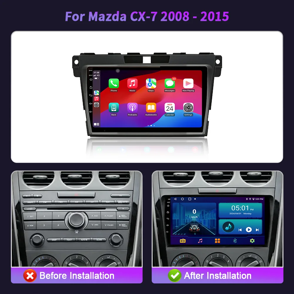 Multimedia 4G GPS For Mazda CX-7 2008-2015 Android 14 Navigation Auto Car Radio Wireless Bluetooth Carplay Stereo Touch Screen