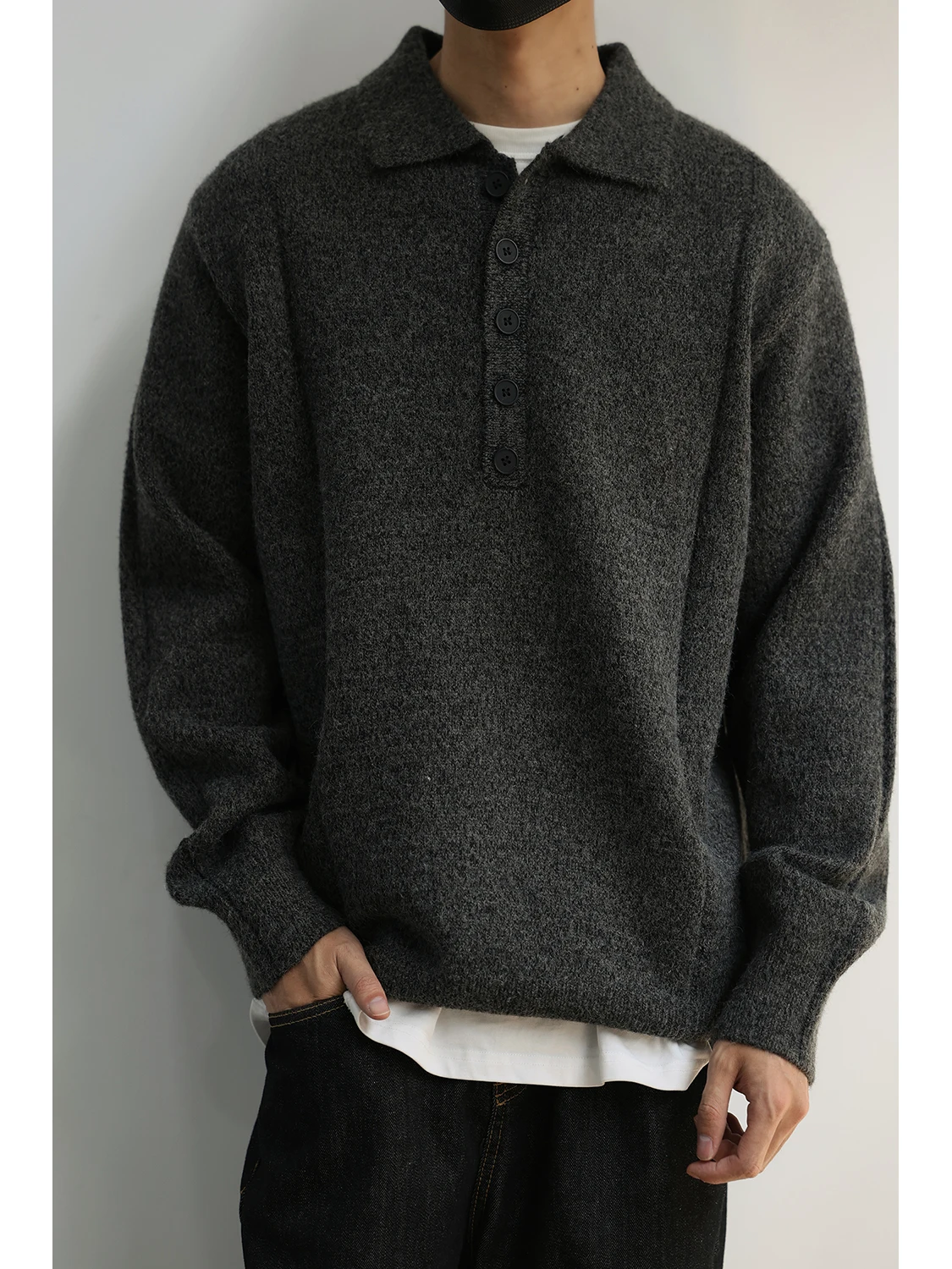 

LH Store Commuter Lazy Feel Loose Warm Ne Long Sve Knitted irt Men f Open Front Collar Long Sve Knitwear