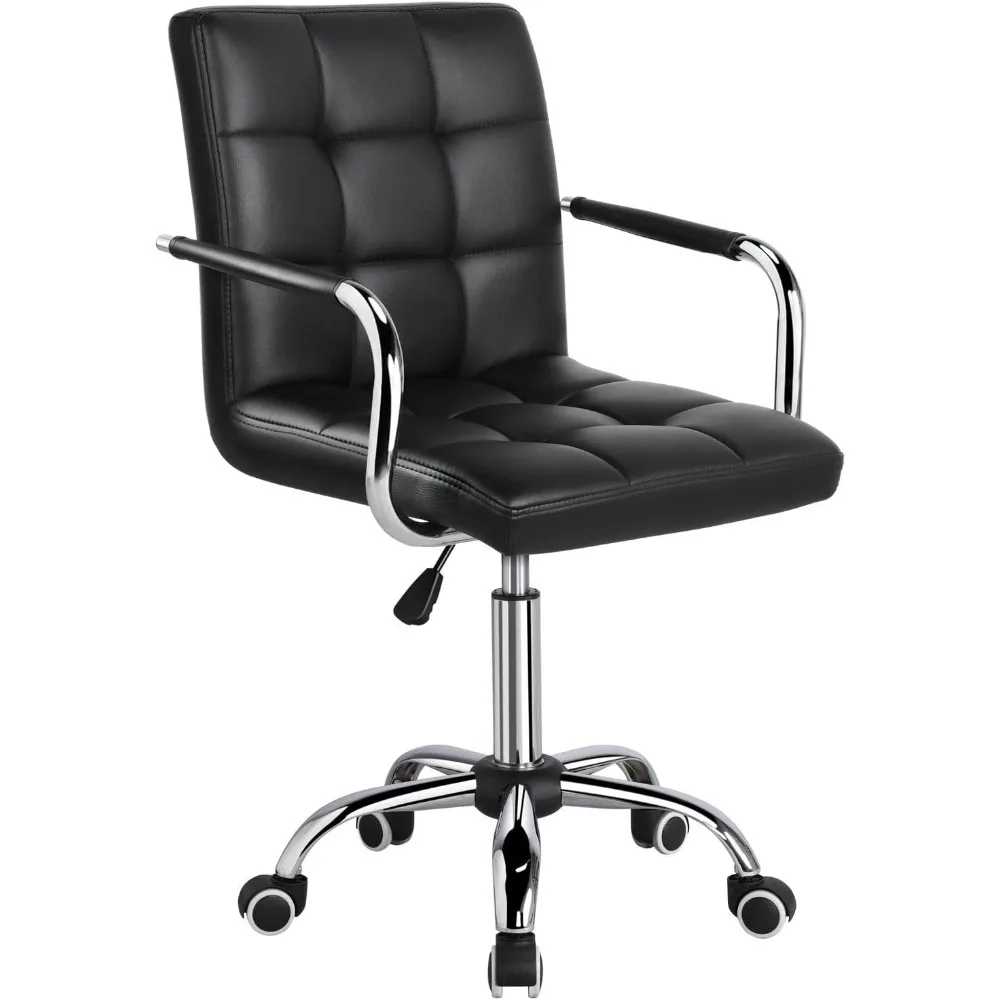 

Desk Chair - Office Chair with Arms/Wheels for Students Swivel Faux Leather Home Computer Black