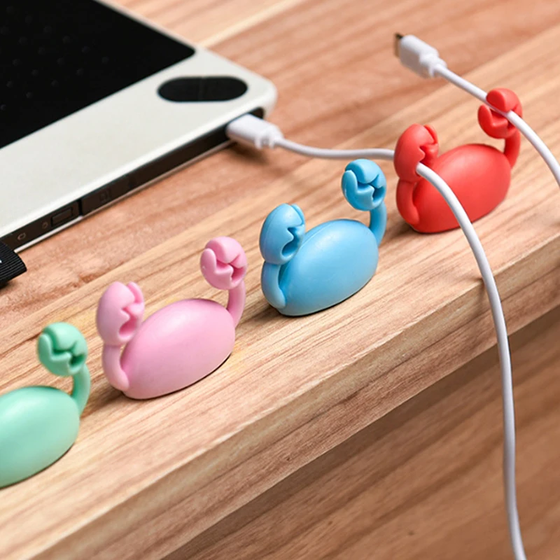 Cute Crab Cable Organizer Clip Data Cable Stand Mobile Phone Charging Cable Organizers Fixer Desk Self-Adhesive Wire Tidy Holder