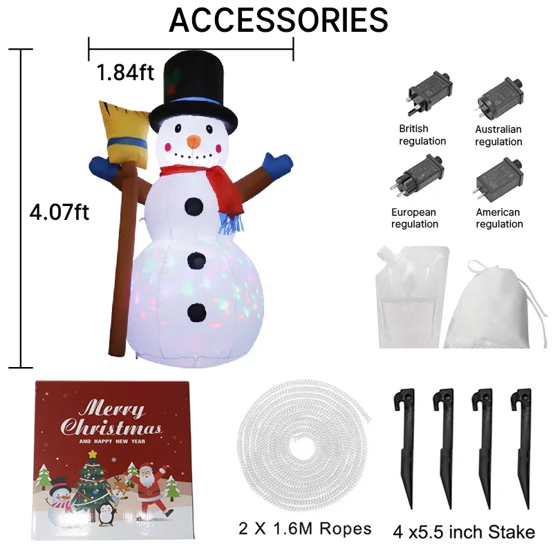 3.9FT Xmas Holiday Inflatable Yard Decor LED Snowman Broom Christma Outdoor Home Decoration Ornament Festive Toy Gift Supplies view 6