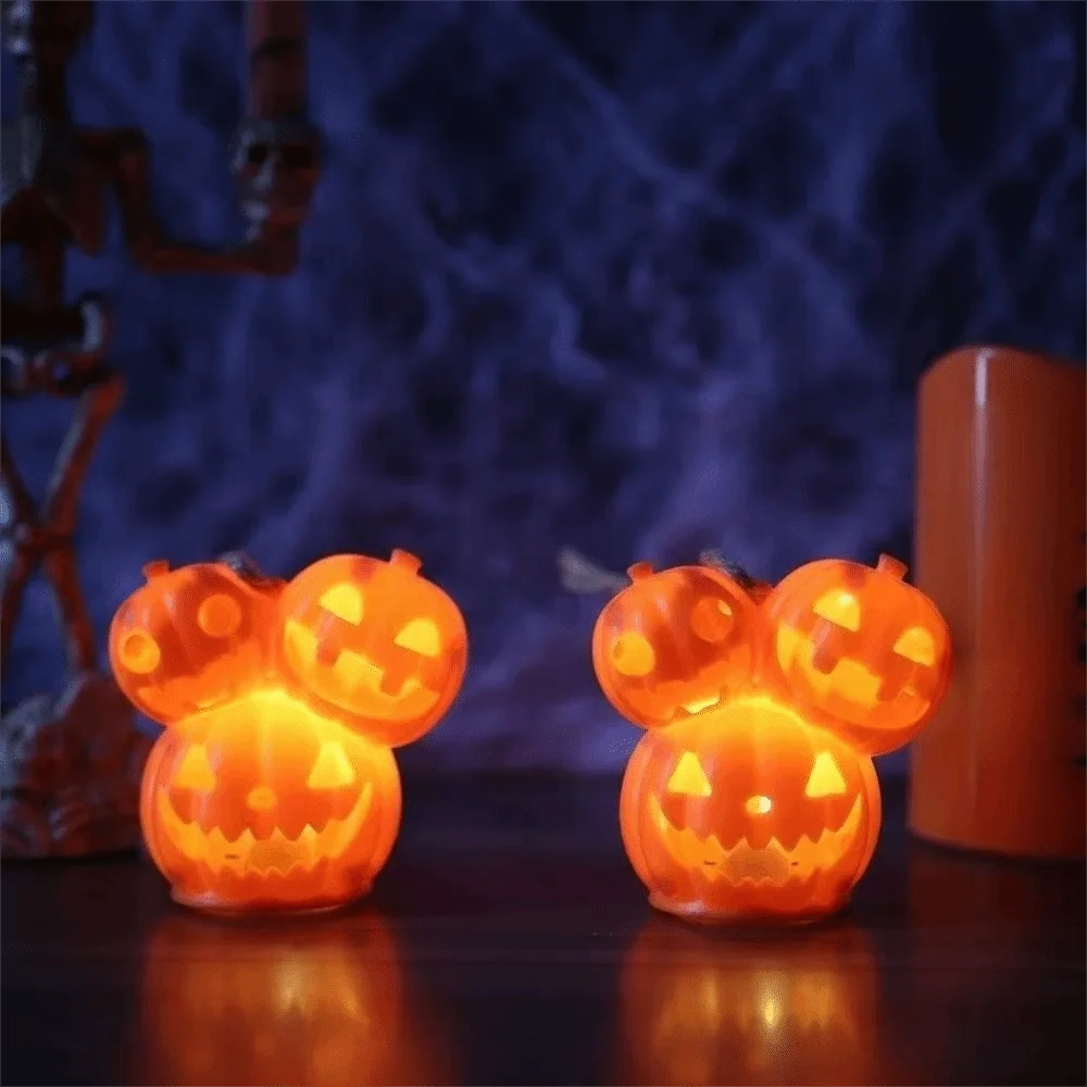 Skeleton Pumpkin Nightlight Button Cell Battery Operated LED Glowing Spooky Tabletop Lamp Smooth Surface Resin Craft