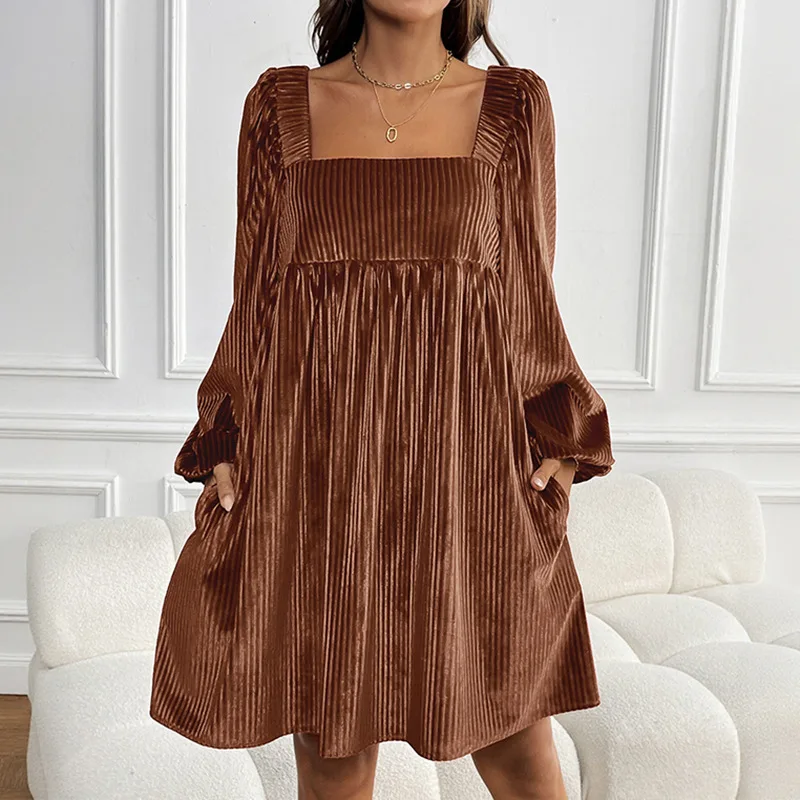 

Halloween Loose Short Dress 2025 Autumn Square Collar Backless Long Sleeve Dress Women's Dress