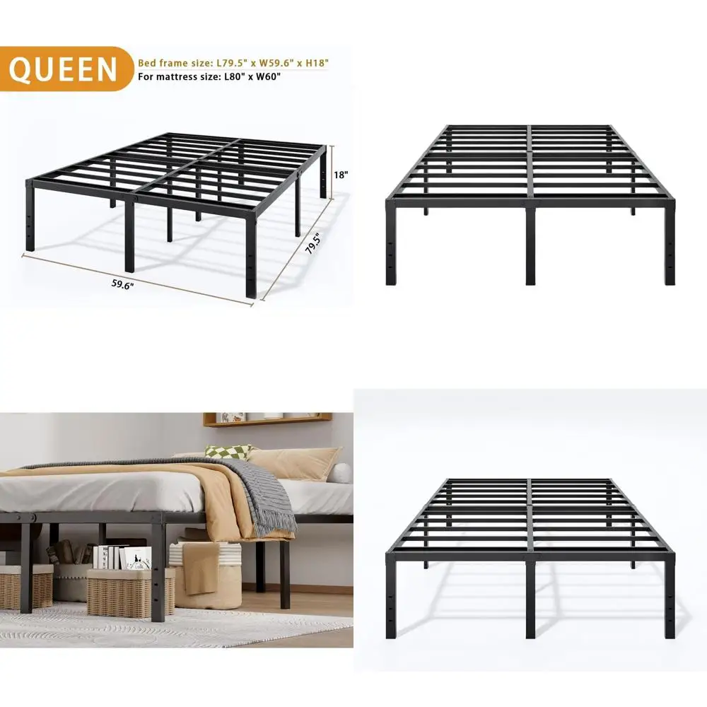 

18-дюймовая усиленная кровать-платформа размера Queen - не требует пружинного блока, простая сборка, бесшумная, прочная основа, с местом для хранения под кроватью