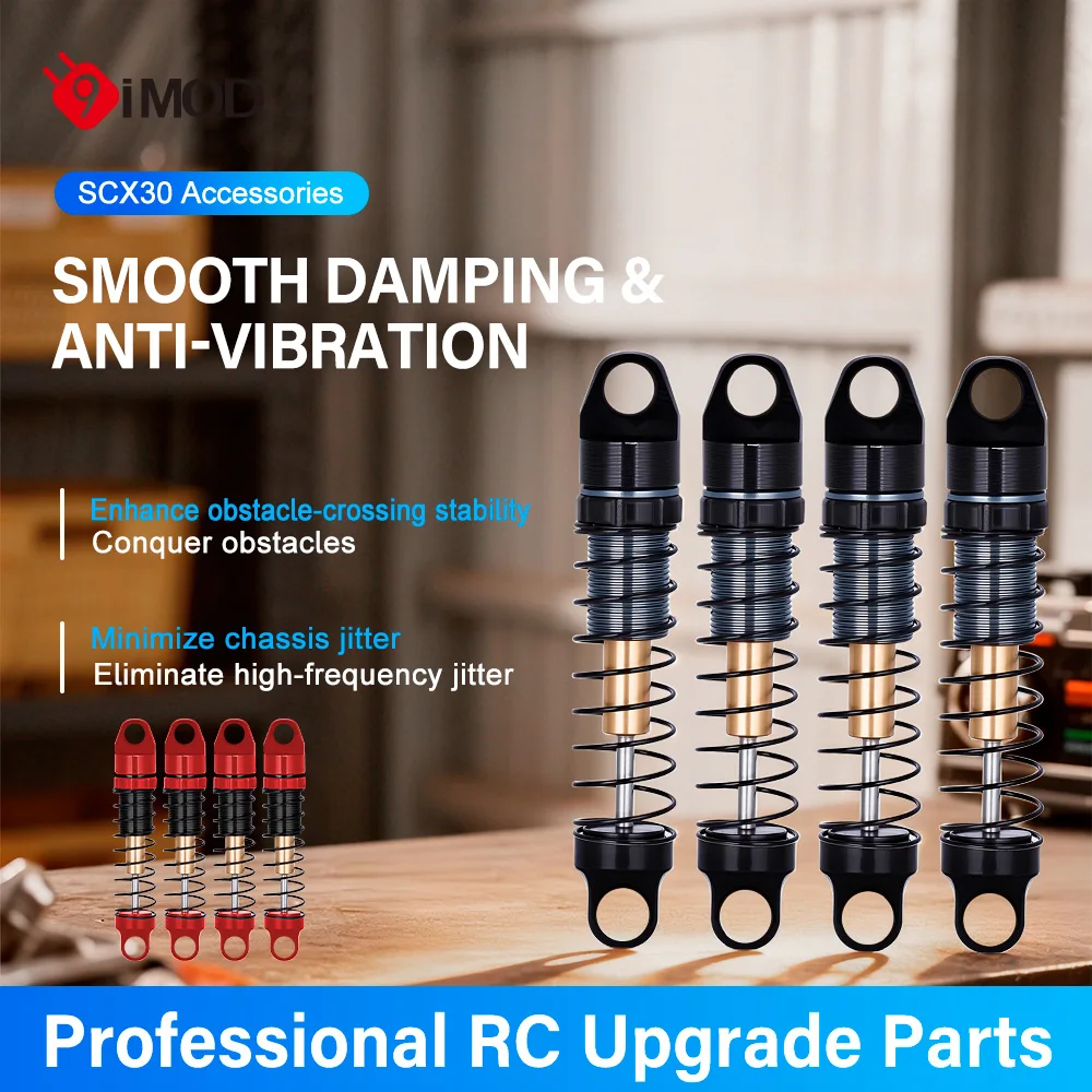 9IMOD 28.5mm Shock Absorbers CNC Aluminum 4Pcs Damper Upgrade for 1/30 RC Crawler Axial SCX30 Black Titanium Red Optional