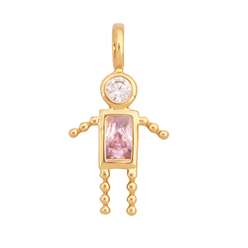 Trendy Love Boy Girl Geburtsstein Zirkonia Charm Anhänger, echte 18K Gold Halskette Armband für DIY handgemachten Schmuck Versorgung S04 – Detail 23